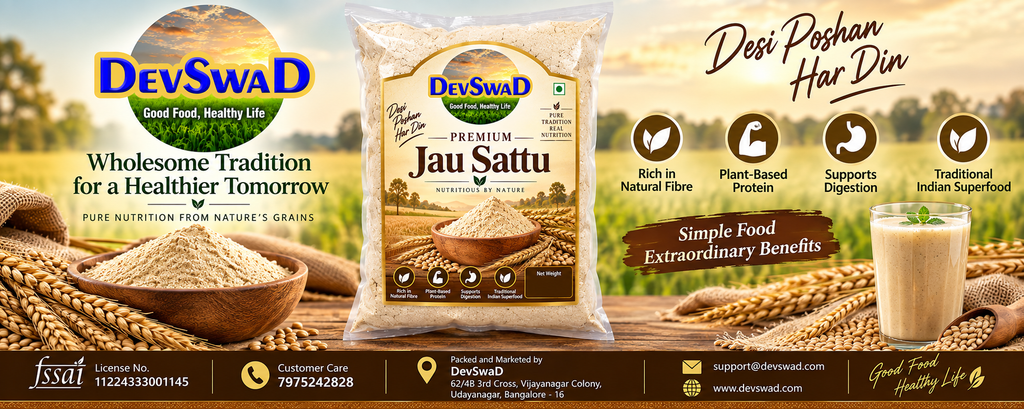 DevSwaD Premium Jau Sattu | Roasted Barley Flour | Traditional Cooling Summer Drink | High Fibre Superfood | No Preservatives | Ready to Mix Energy Drink