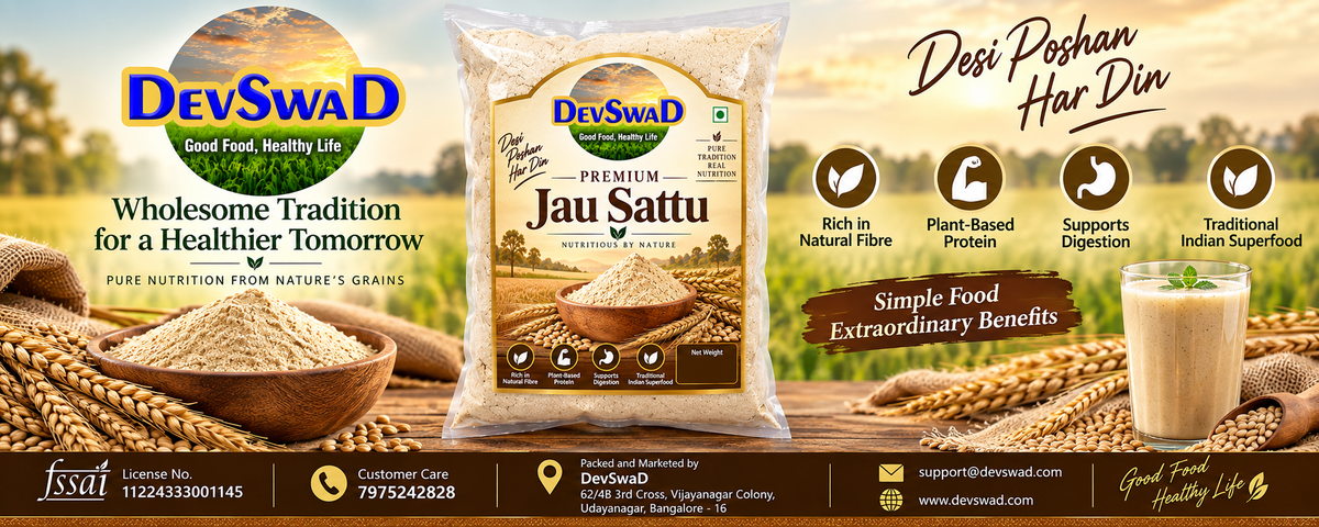 DevSwaD Premium Jau Sattu | Roasted Barley Flour | Traditional Cooling Summer Drink | High Fibre Superfood | No Preservatives | Ready to Mix Energy Drink