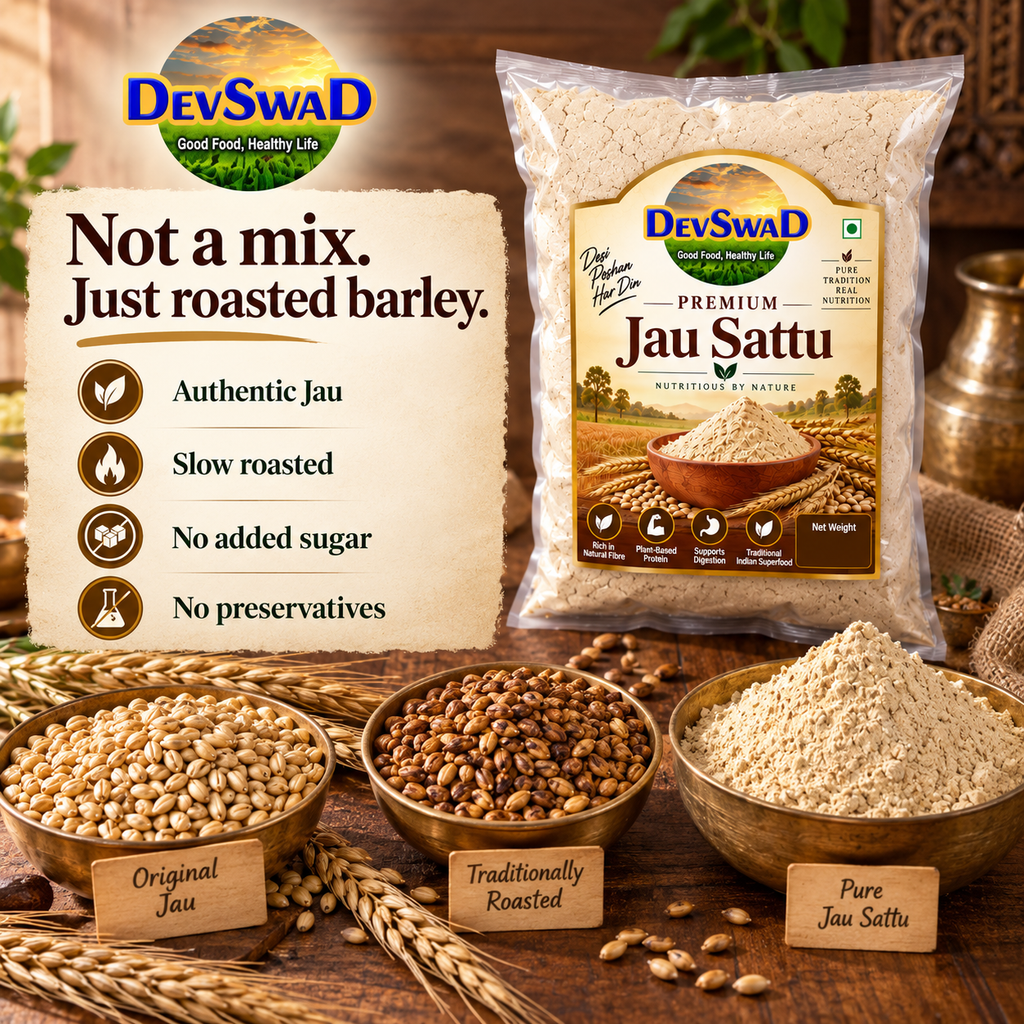 DevSwaD Premium Jau Sattu | Roasted Barley Flour | Traditional Cooling Summer Drink | High Fibre Superfood | No Preservatives | Ready to Mix Energy Drink