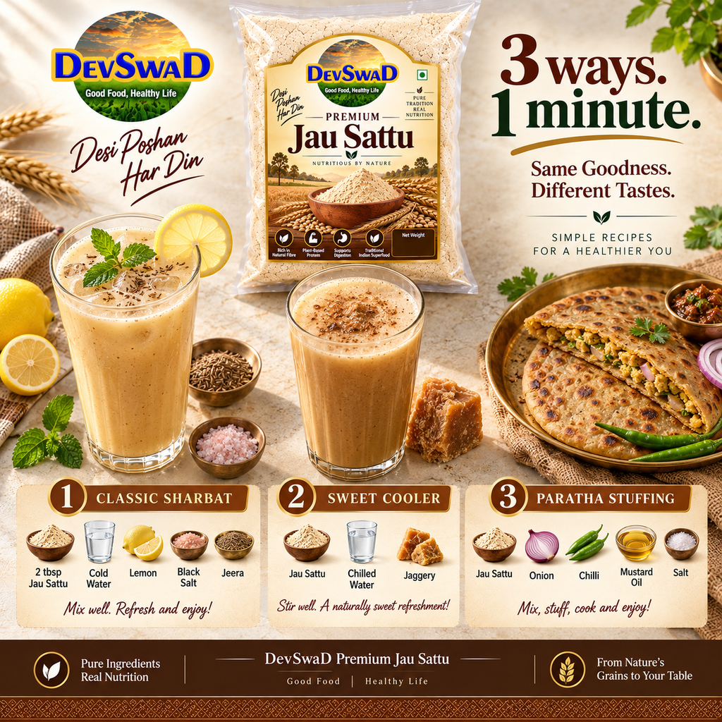 DevSwaD Premium Jau Sattu | Roasted Barley Flour | Traditional Cooling Summer Drink | High Fibre Superfood | No Preservatives | Ready to Mix Energy Drink
