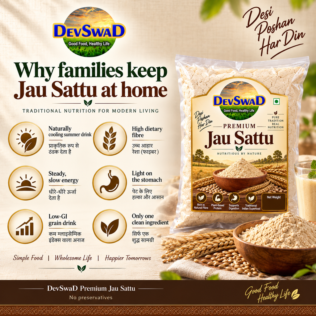 DevSwaD Premium Jau Sattu | Roasted Barley Flour | Traditional Cooling Summer Drink | High Fibre Superfood | No Preservatives | Ready to Mix Energy Drink