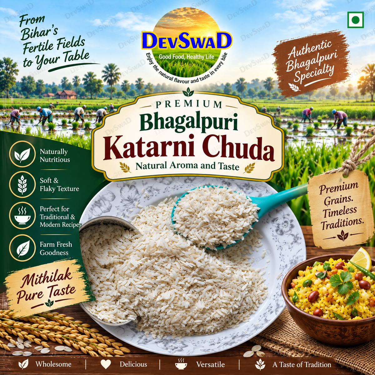 DevSwaD Premium Bhagalpuri Katarni Chuda|Fresh Stock|Hand-Picked|Real-Time Packing